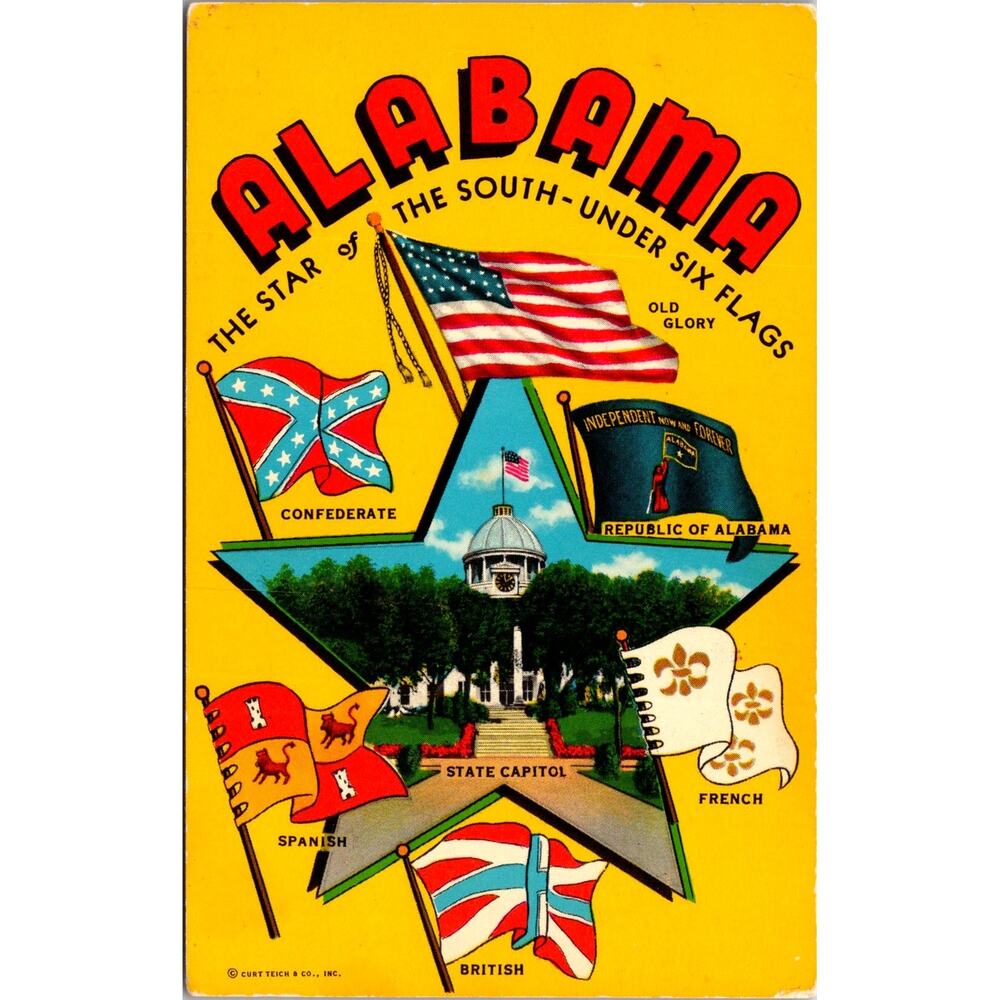 Alabama The Star of The South-Under Six Flags Vintage Postcard SP10-17